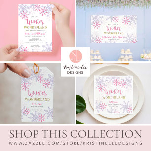 Winter Wonderland Baby Shower Pink Girl Snowflakes Invitation