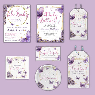 Baby Butterfly Purple Gold Baby Shower Party Napkin
