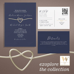 Elegant Minimal Navy Blue Wedding All In One Invitation
