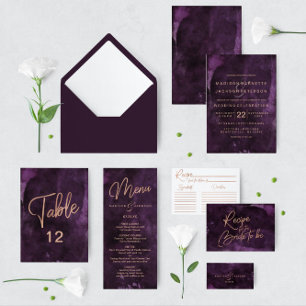 Dark Purple & Rose Gold Wedding Reception Invitation