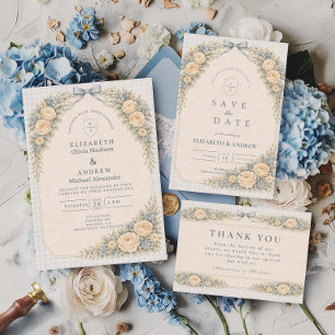 Romantic Blush Rose Arch Wedding Invitation