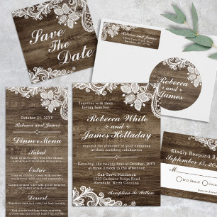 Rustic Wood & Vintage Lace Wedding Return Address