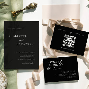 Modern Simple Plain Black and White Wedding Invitation