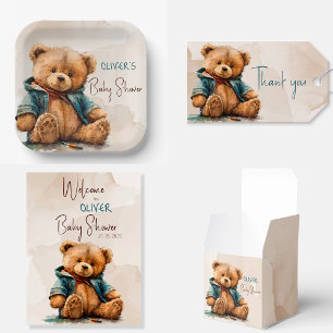 Sweet brown watercolor teddy bear Baby Shower Enclosure Card