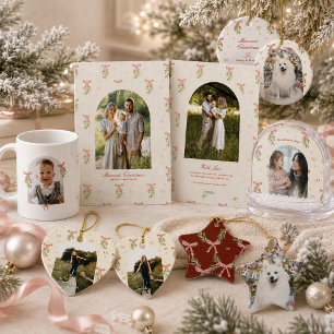Grandmillennial Christmas Botanical Bow Photo Arch Holiday Card
