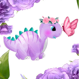 Purple Dinosaur Peony Butterfly Girl Baby Shower Invitation