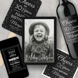 Surprise Birthday Party Elegant Black and White Invitation