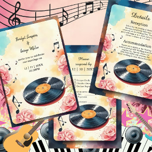 playful musical floral wedding save the date  invitation