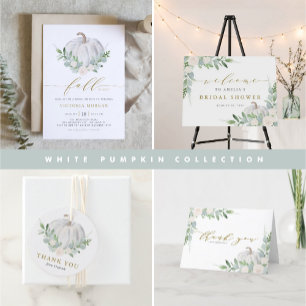 White Pumpkin and Greenery Fall Bridal Shower Invitation