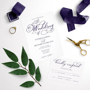 Navy Blue And White Calligraphy Elopement Wedding Invitation