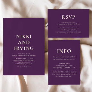 Clean Bold Fonts Purple QR Code Modern Wedding Invitation