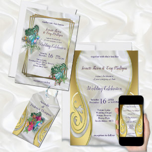 Gold on White Silk with Tropical Splendour Thank You Card