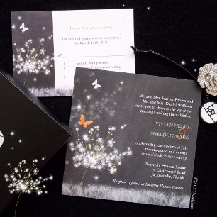 Country Dandelions Grayscale Wedding Invitation