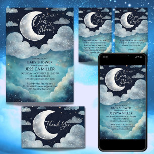 Over the moon galaxy baby shower thank you card