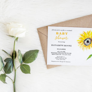 Virtual Baby Shower Sunflower Theme Neutral Zoom Invitation