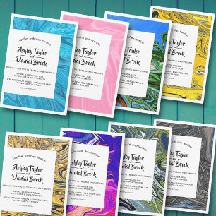 Elegant Grey Blue Oil Painting Abstract Wedding Invitation