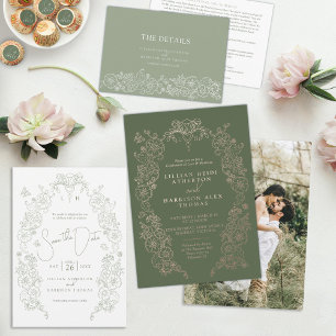 Fleur de lis sage green and white wedding favour box