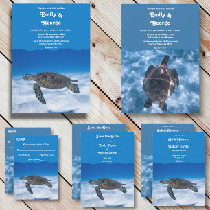 Navy Underwater Aquatic Turtle Coastal wedding Invitation