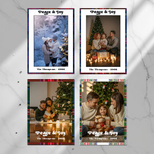 Peace & Joy Tartan Plaid Family Christmas Photo Holiday Card