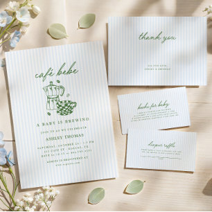 Cafe Bebe Shower   Green & Blue Baby is Brewing Invitation