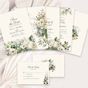 Boho Sage Green and Ivory Floral Wedding Invitation
