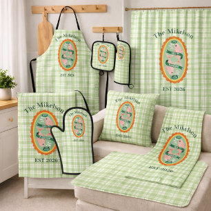 Green Gingham Sardines Custom Family Name Apron