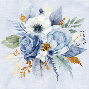 Dusty Navy Blue Gold Peony Wedding Shower Invites