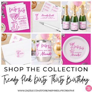 Trendy Black & White Dirty Thirty 30th Birthday Invitation