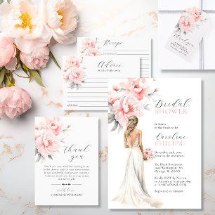 Blush Pink Peonies Floral Bridal Shower RECIPE Enclosure Card