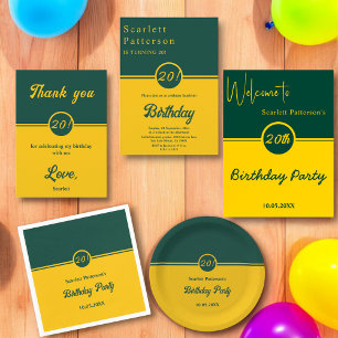 Elegant Green And Gold Trendy Chic 20th Birthday Invitation