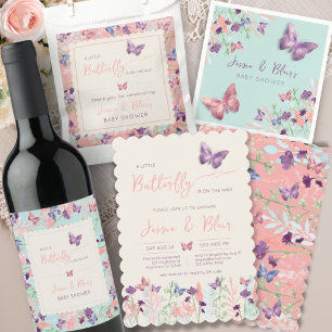 Butterfly Garden Pastel Wildflower Baby Shower  Wine Label