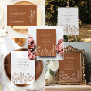 Elegant Boho Wildflower Burnt Orange Wedding Invitation