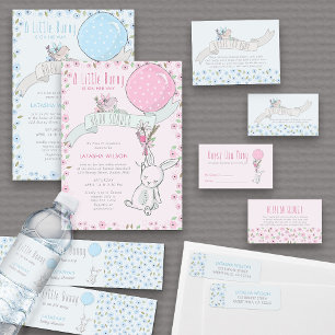 Little Bunny with Balloon Cute Girl Baby Shower Invitation