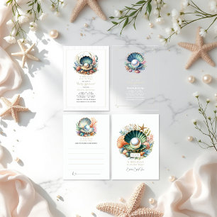 Seashell & Ocean Theme Little Pearl Baby Shower Thank You Card
