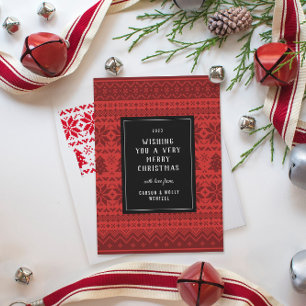 Red and White Pixel Snowflake Return Address Label