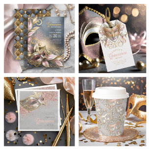 Quinceanera Masquerade Rose Gold ID1031 Invitation