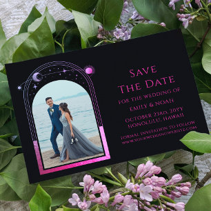 Celestial Black Wedding Website RSVP QR Code Enclosure Card