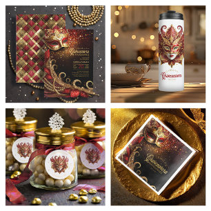 Quinceanera Masquerade Red Gold ID1031 Invitation