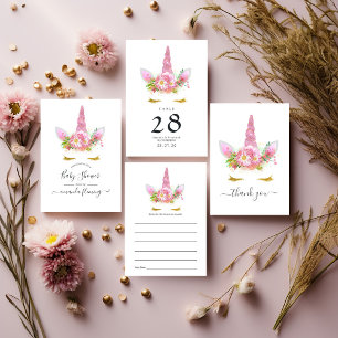 Pink Floral Unicorn Baby Shower Invitation