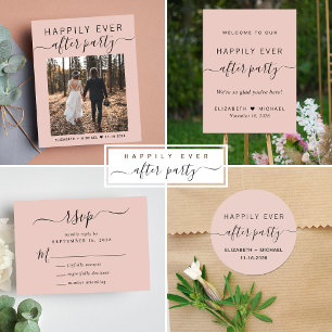 Happily Ever After Party Photo Blush Wedding Announcement Postcard
