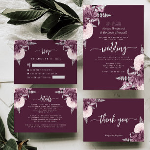 Mauve Silver Floral Script Wedding Thank You Card