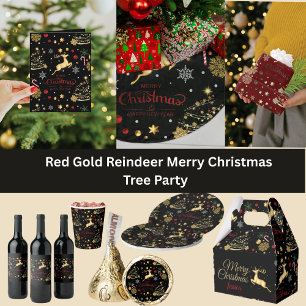 Red  Gold Reindeer Merry Christmas Tree  Wrapping Paper