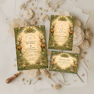 Vintage Woodland Deer Wedding Invitation