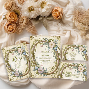 Art Nouveau Wildflower Wedding All In One Invitation