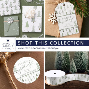 Modern Christmas Trees Olive Green Satin Ribbon