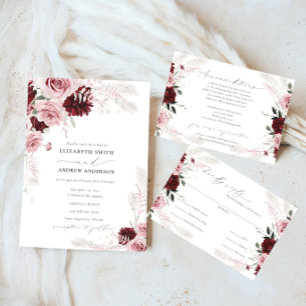 Elegant Burgundy Dusty Rose Wedding Accommodation  Enclosure Card