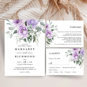 Dusty Purple Rustic Floral Wedding Thank You Card