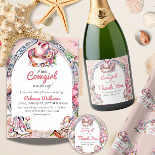 Western Little Cowgirl Pink Coastal Baby Shower Invitation