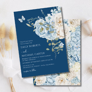 Romantic Dusty Blue Watercolor Floral Wedding Invitation