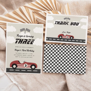 Boys Vintage Red Race Car Birthday Party Invitation